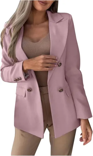 Womens Breasted Blazer Casual Work Office Suit Jackets Open Front Long Sleeve Lapel Dressy Blazers with Pockets