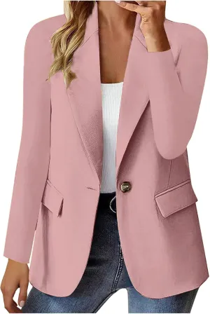 Women's Business Casual Blazer Long Sleeve Jacket Tops Button Down Lapel Lounge Suit Coat Spring Office Work Clothes