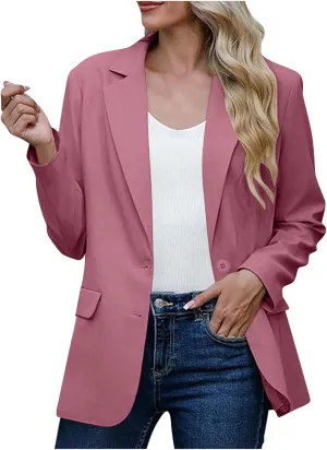 Womens Bussiness Casual Blazers Button Open Front Long Sleeve Work Office Suit Jacket Fall Lapel Lightweight Outwear