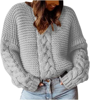 Womens Cable Knit Sweaters Fashion 2024 Loose Casual Cozy Chunky Pullover Tops Crewneck Knitted Winter Sweater