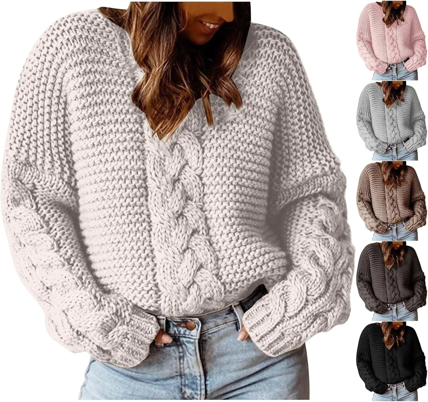 Womens Cable Knit Sweaters Fashion 2024 Loose Casual Cozy Chunky Pullover Tops Crewneck Knitted Winter Sweater