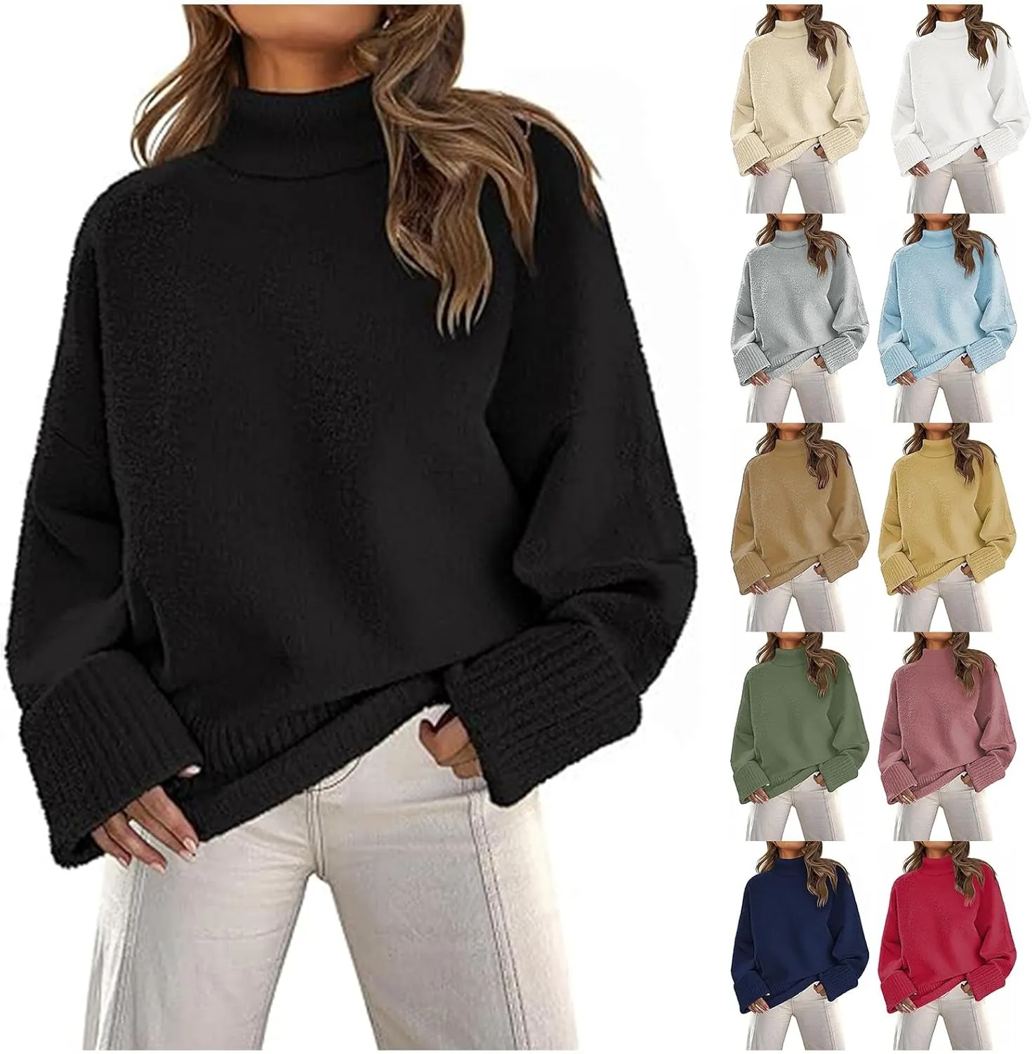 Womens Cable Sweater Oversized Long Sleeve Crewneck Knit Jumper Tops Fall/Winter Pullovers Blouse