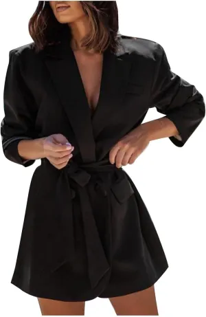 Women's Casual Elegant Blazers Long Sleeve Button Lapel Open Front Business Work Office Pockets Suit Jackets with Belt