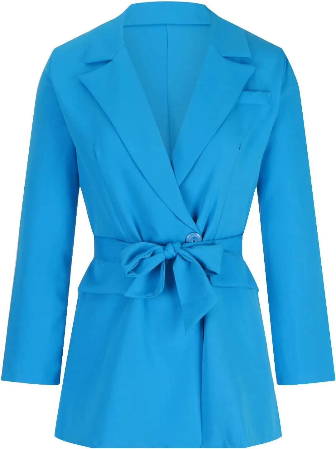Women's Casual Elegant Blazers Long Sleeve Button Lapel Open Front Business Work Office Pockets Suit Jackets with Belt