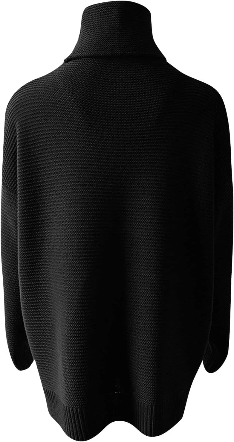 Women's Casual Long Sleeve Turtleneck Ribbed Knitted Striped Sweater Pullover Oversized Soft Blouse Tops Plus Size