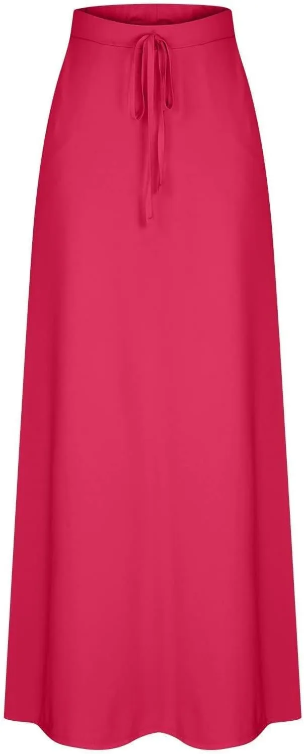 Women's Casual Maxi Skirts A Line Summer Skirts Drawstring Waist Boho Beach Skirt Boho Flowy Long Skirts Resort Wear