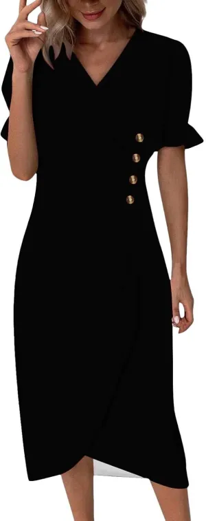 Women's Casual Summer Ruffle Short Sleeve T Shirts Maxi Dress 2025 Spring V Neck Flowy Tiered Boho Beach Dresses