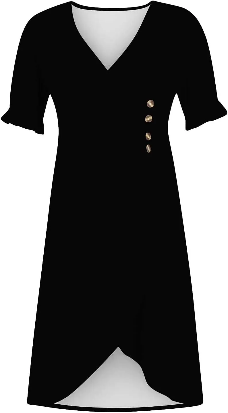 Women's Casual Summer Ruffle Short Sleeve T Shirts Maxi Dress 2025 Spring V Neck Flowy Tiered Boho Beach Dresses