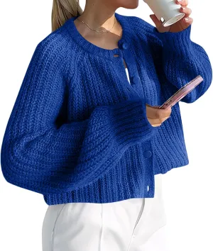 Womens Chunky Knit Cropped Cardigan Botton Down Sweater Casual Open Front Coat Outerwear Jacket Winter