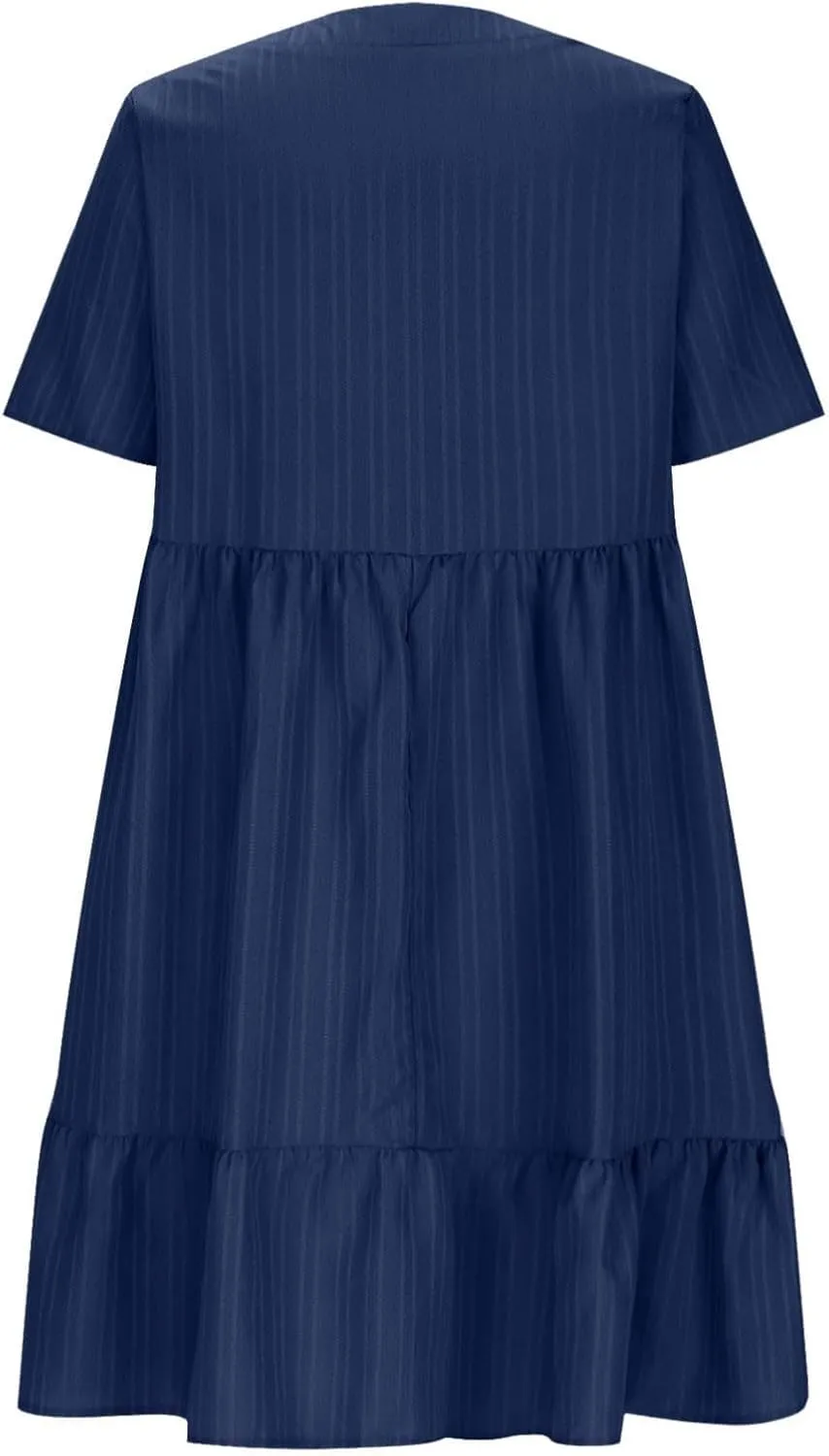 Women's Cotton Linen Short Sleeve Casual V Neck Mini Dress A Line Loose Pleated Flowy Dresses Beach Vacation Outfits