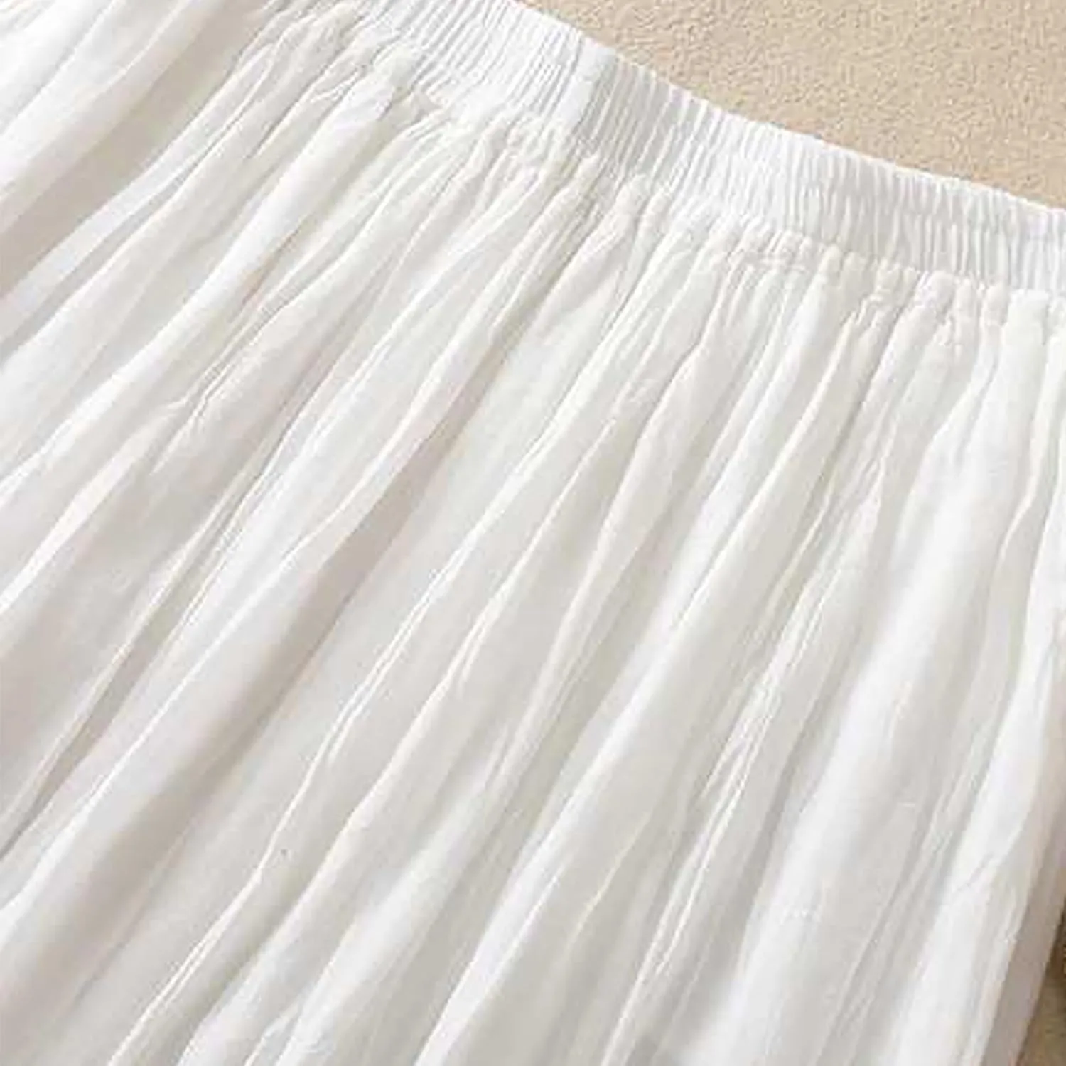 Womens Cotton Linen Skirts Solid Color Casual Pleated Flowy Skirt Lightweight Elastic Waist A-Line Swing Midi Skirts