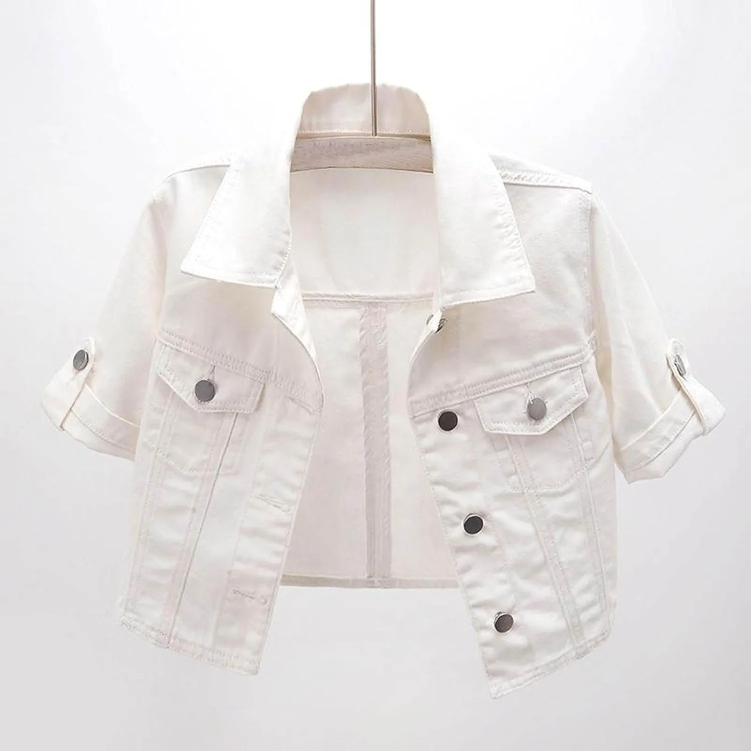 Womens Cropped Denim Jacket Short Sleeve Button Down Truck Jean Jackets Casual Short Denim Coat 2025 Trendy Outerwear