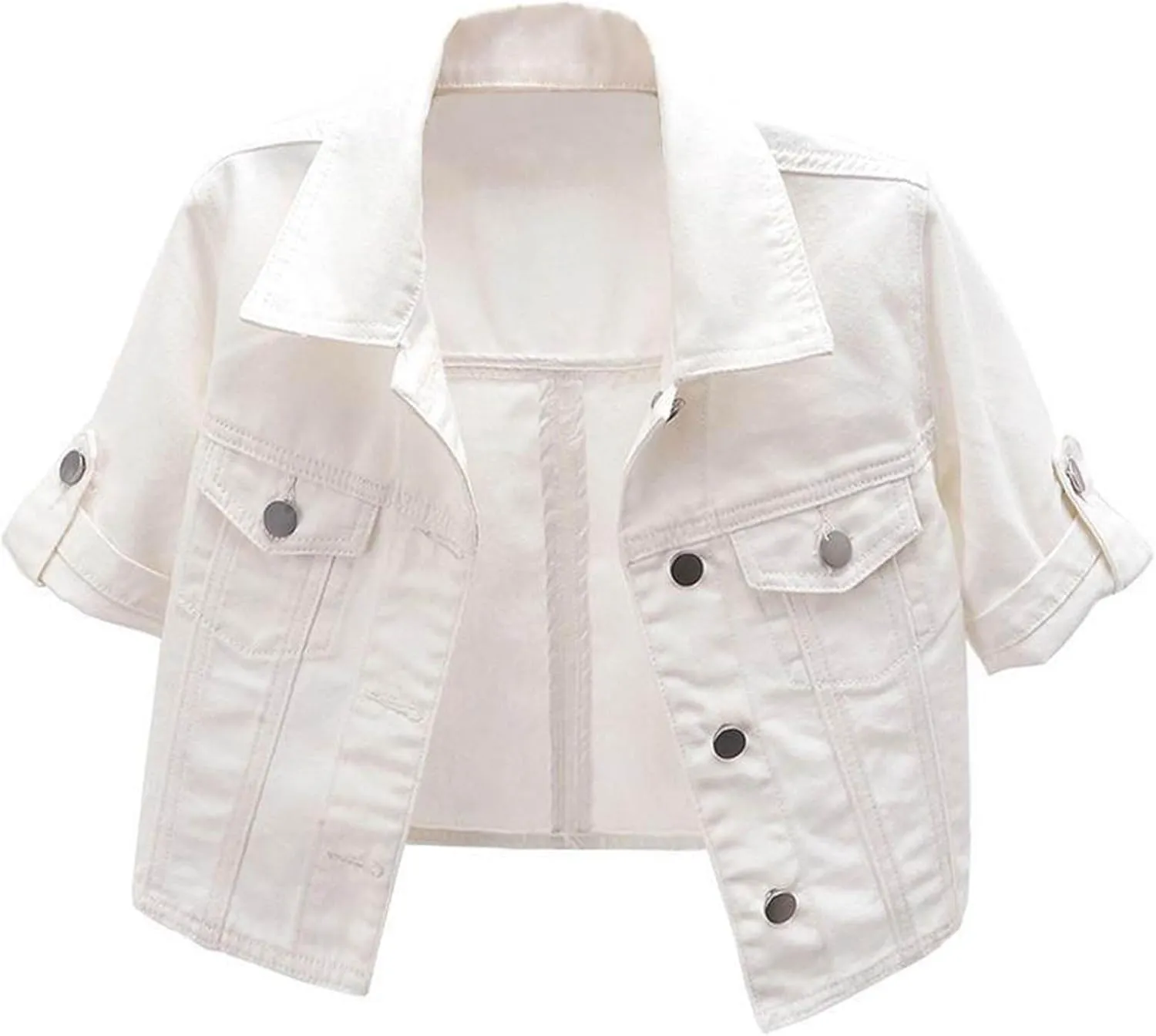 Womens Cropped Denim Jacket Short Sleeve Button Down Truck Jean Jackets Casual Short Denim Coat 2025 Trendy Outerwear