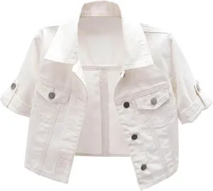 Womens Cropped Denim Jacket Short Sleeve Button Down Truck Jean Jackets Casual Short Denim Coat 2025 Trendy Outerwear