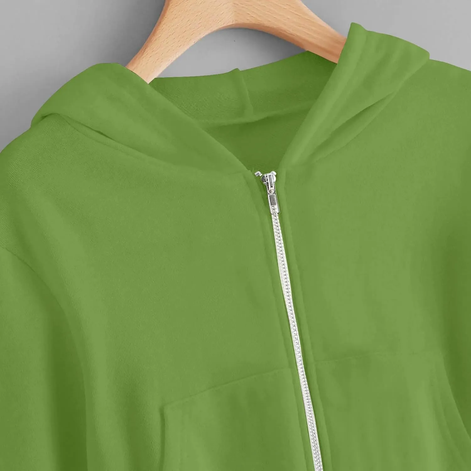 Women's Cropped Full Zipper Hoodie Casual Fleece Sweatshirts Jackets Solid Loose Fit Long Sleeve Y2K Short Outwear