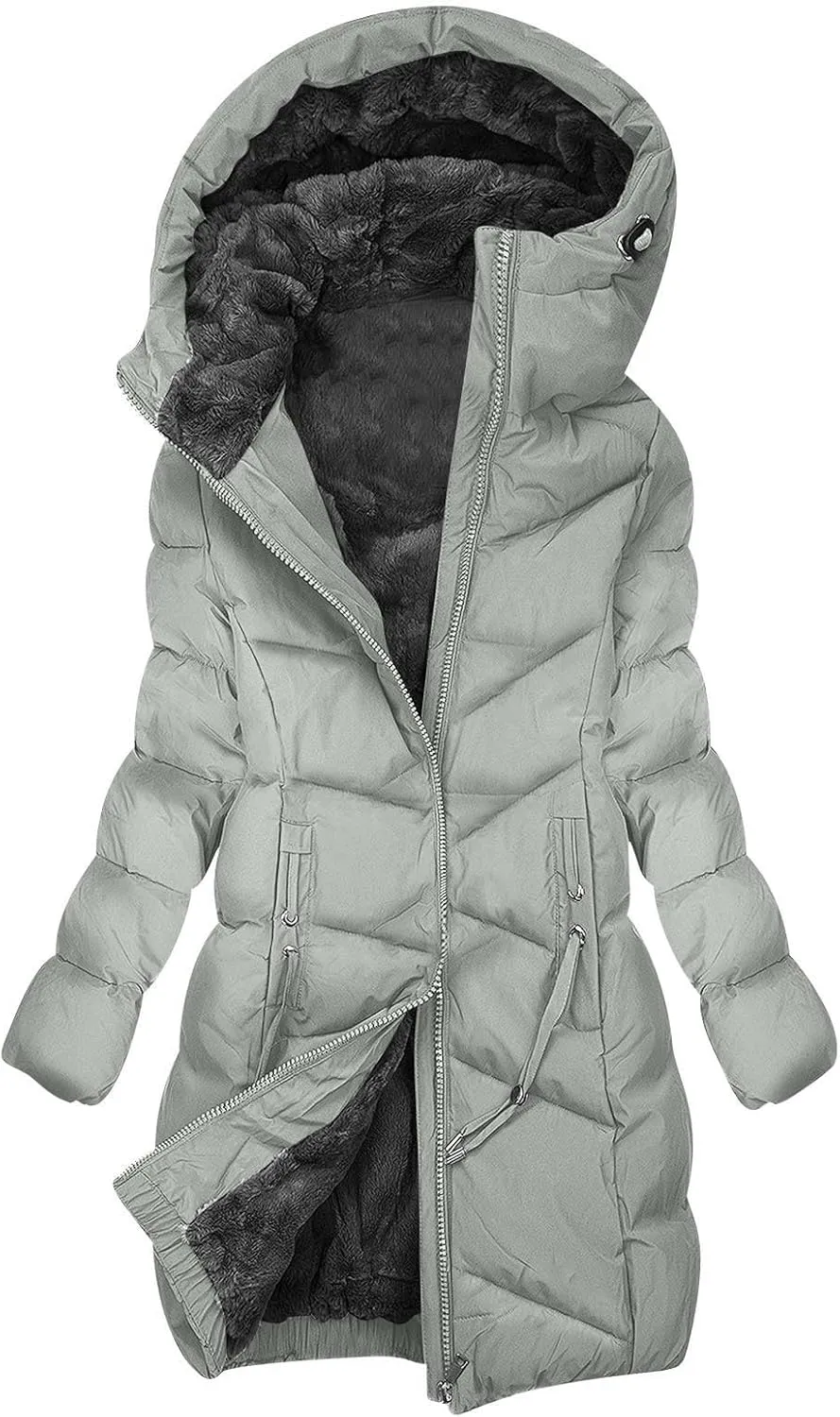 Women's Down Jackets Fleece Lined Thicken Parka Zip Up Winter Coats Daily Fashion Versatile Outerwear with Pockets