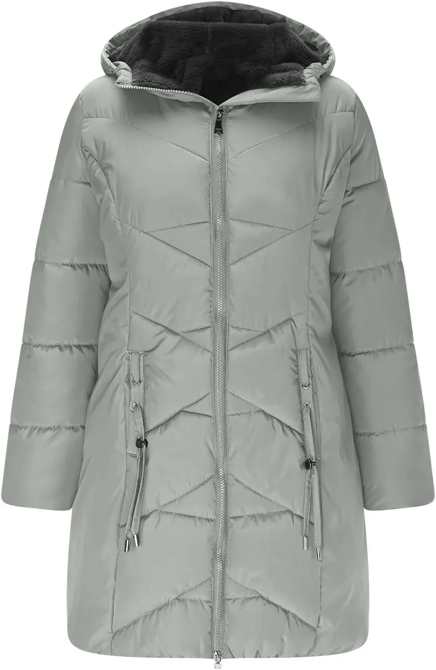 Women's Down Jackets Fleece Lined Thicken Parka Zip Up Winter Coats Daily Fashion Versatile Outerwear with Pockets