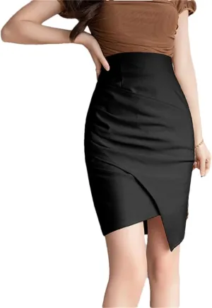 Women's Elegant Irregular Wrap High Waist Back Zipper Sheath Office Pencil Skirts
