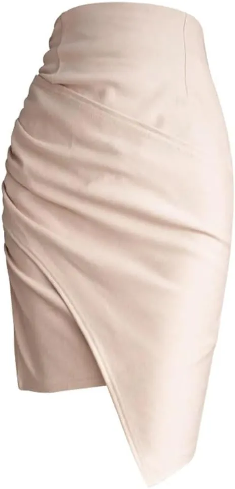 Women's Elegant Irregular Wrap Pencil Skirts High Waist Back Zipper Sheath Office Lady Skirts