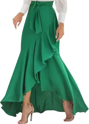 Women's Elegant Maxi Skirts High Waisted Mermaid Skirts A Line Flowy Skirts Ruffle Hem Long Wedding Guest Skirts
