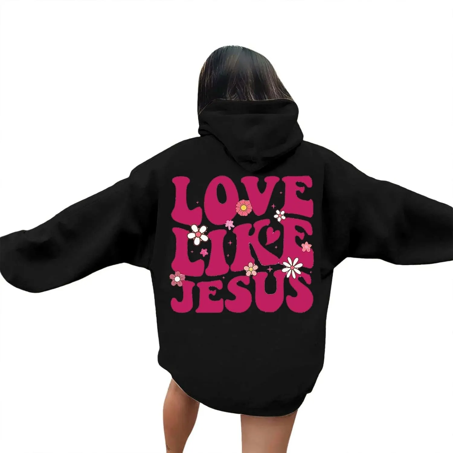 Women's Fashion Sweatshirts Loose Fit Printed Oversized Hooded Pullover Sweatshirts Outdoor Workout Hoodie with Pocket