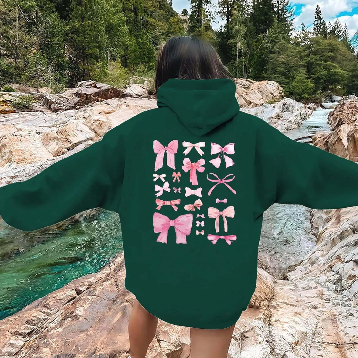 Women's Fashion Sweatshirts Loose Fit Printed Oversized Hooded Pullover Sweatshirts Outdoor Workout Hoodie with Pocket