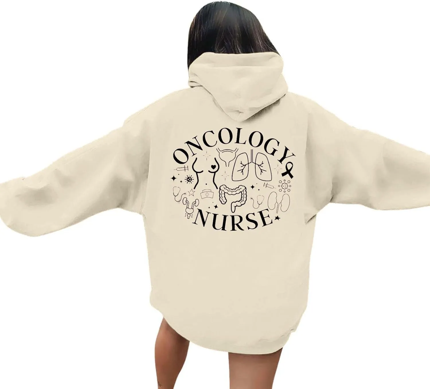 Women's Fashion Sweatshirts Loose Fit Printed Oversized Hooded Pullover Sweatshirts Outdoor Workout Hoodie with Pocket