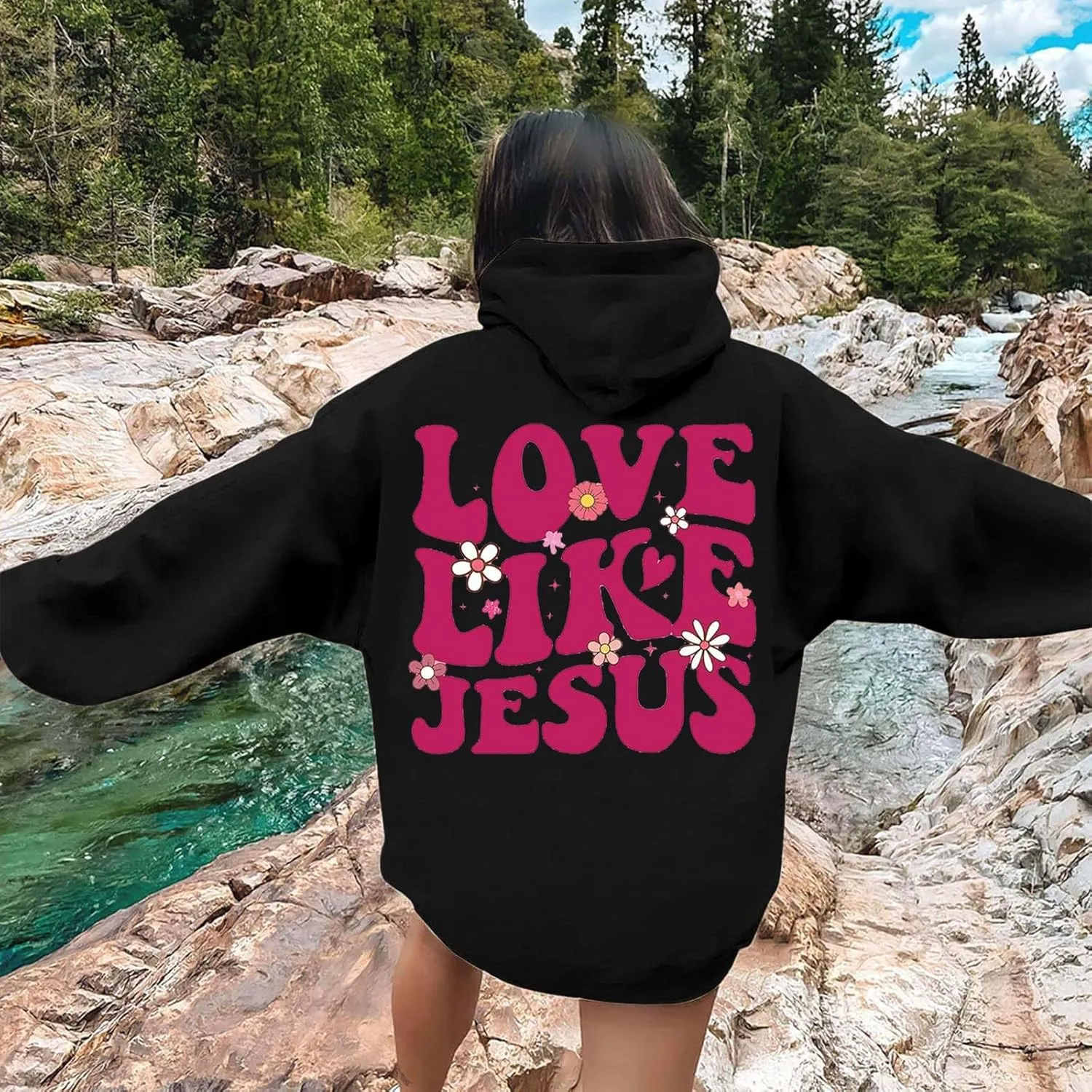 Women's Fashion Sweatshirts Loose Fit Printed Oversized Hooded Pullover Sweatshirts Outdoor Workout Hoodie with Pocket