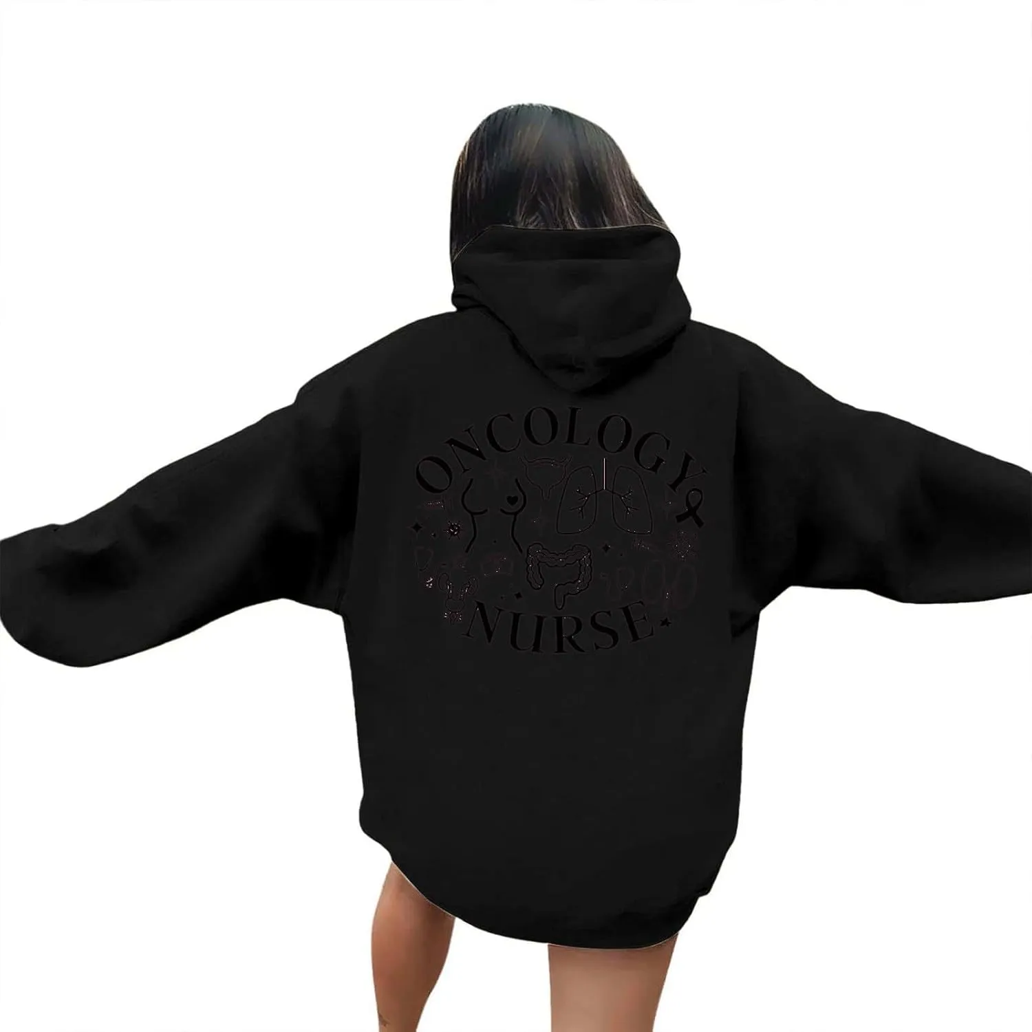 Women's Fashion Sweatshirts Loose Fit Printed Oversized Hooded Pullover Sweatshirts Outdoor Workout Hoodie with Pocket