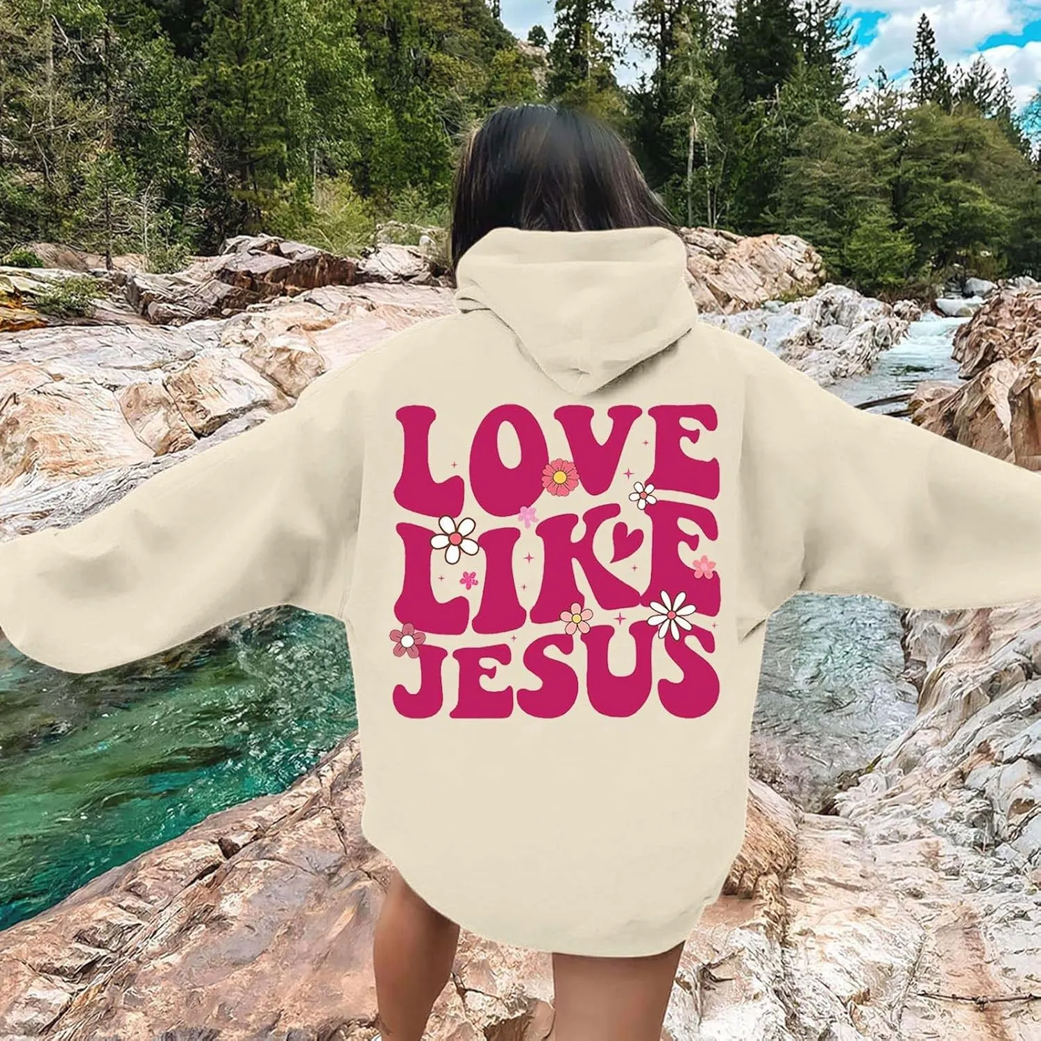 Women's Fashion Sweatshirts Loose Fit Printed Oversized Hooded Pullover Sweatshirts Outdoor Workout Hoodie with Pocket