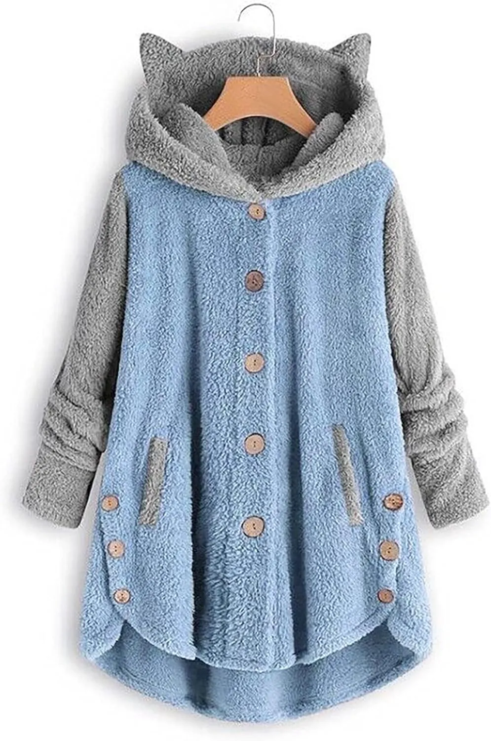 Womens Fleece Jacket 2024 Fall Winter Long Sleeve Button Sherpa Coats Cardigans Hood Fuzzy Outerwear with Pockets