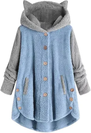 Womens Fleece Jacket 2024 Fall Winter Long Sleeve Button Sherpa Coats Cardigans Hood Fuzzy Outerwear with Pockets