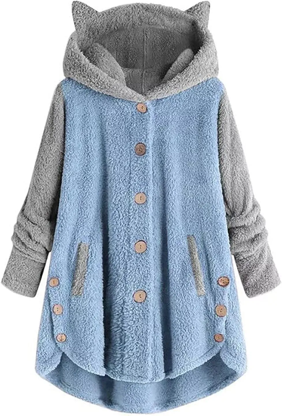 Womens Fleece Jacket 2024 Fall Winter Long Sleeve Button Sherpa Coats Cardigans Hood Fuzzy Outerwear with Pockets