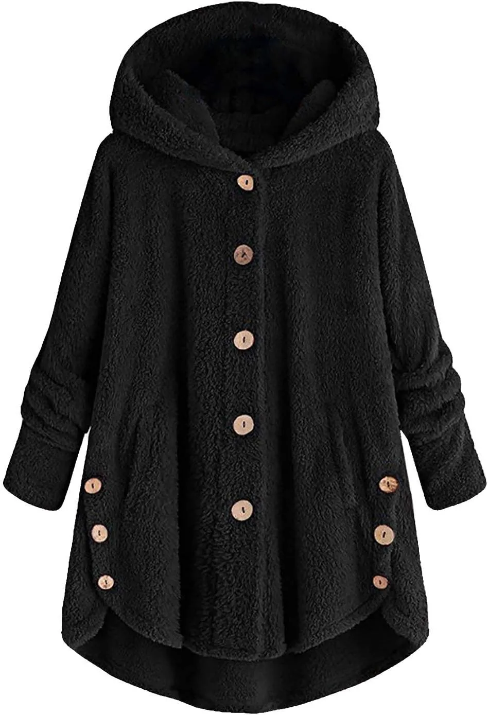Womens Fleece Jackets Sherpa Winter Hooded Fuzzy Coats Oversized Button Down Cardigan Sweater Warm Jacket with Pocket