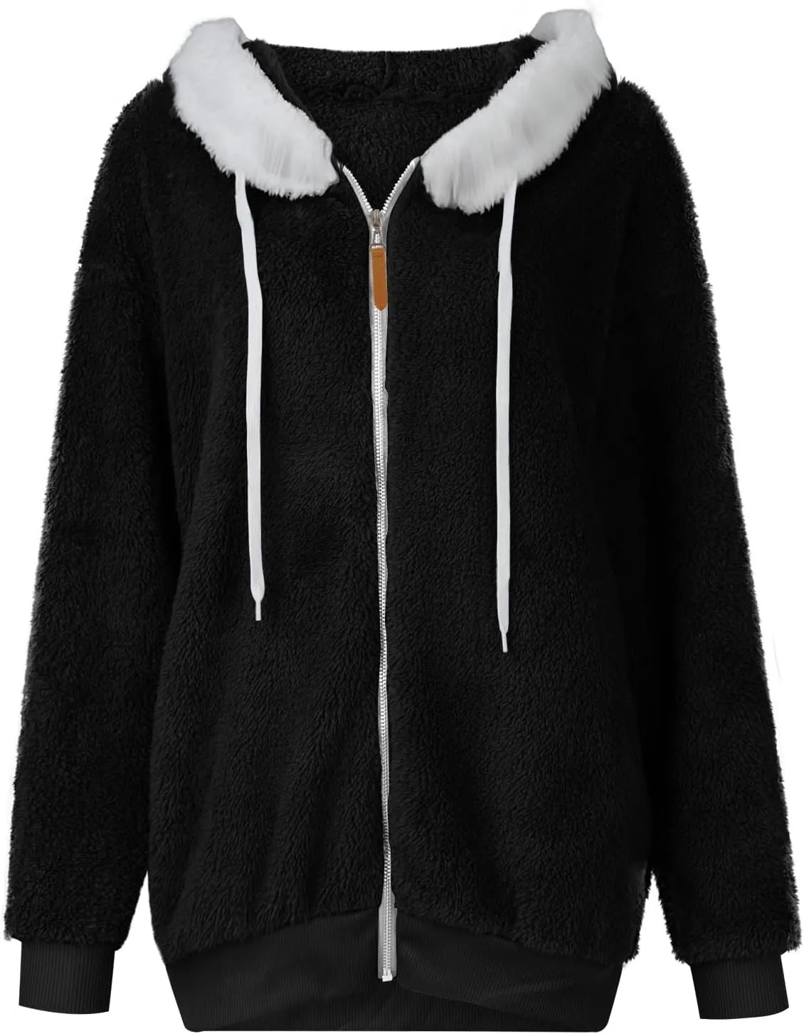 Womens Fuzzy Fleece Jacket Winter Full Zip Plush Hooded Cardigan Coats Soft Oversized Shaggy Warm Outerwear with Pockets