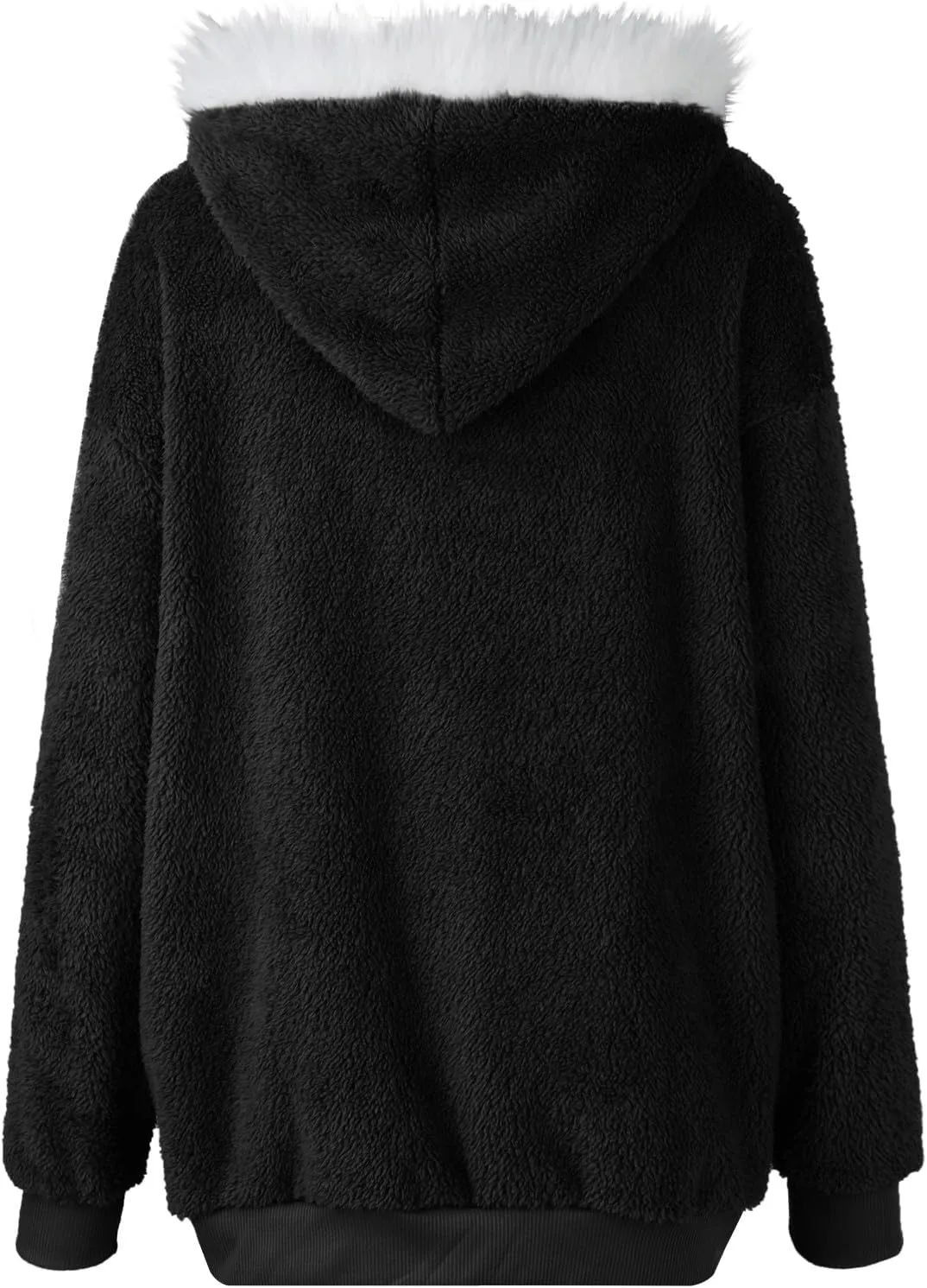 Womens Fuzzy Fleece Jacket Winter Full Zip Plush Hooded Cardigan Coats Soft Oversized Shaggy Warm Outerwear with Pockets