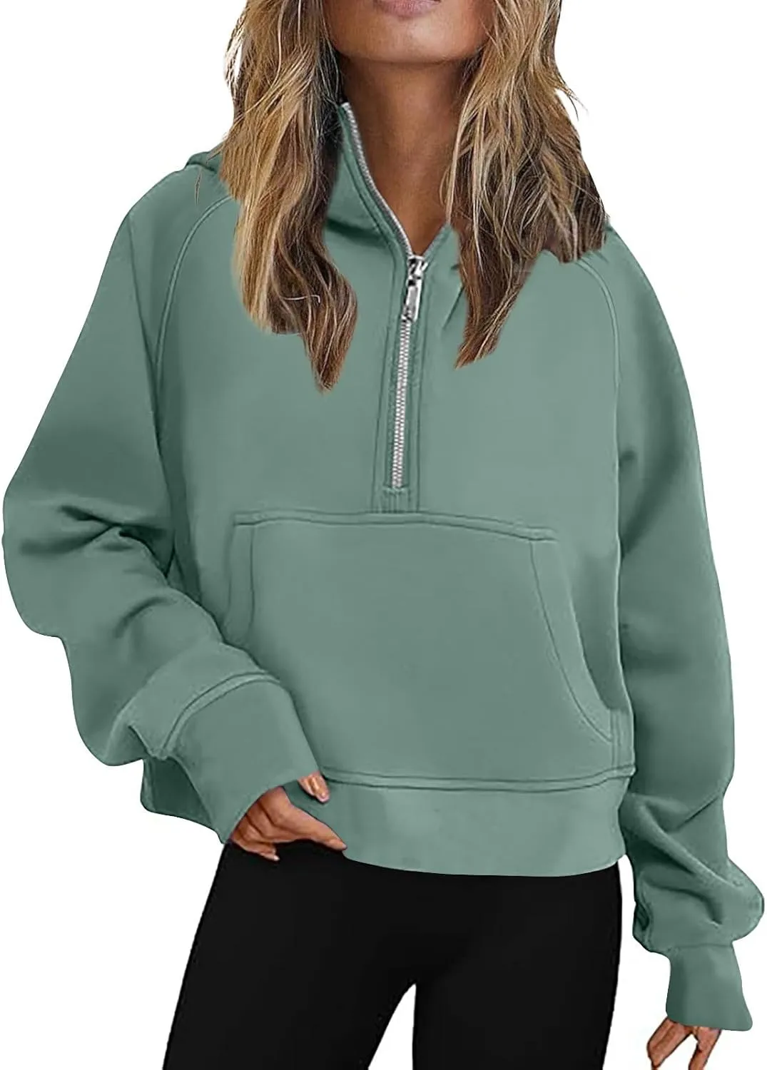 Women's Half Zip Cropped Hoodies Fall Fleece Hooded Pullover Long Sleeve Loose Sweatshirt 2025 Winter Trendy Outfits