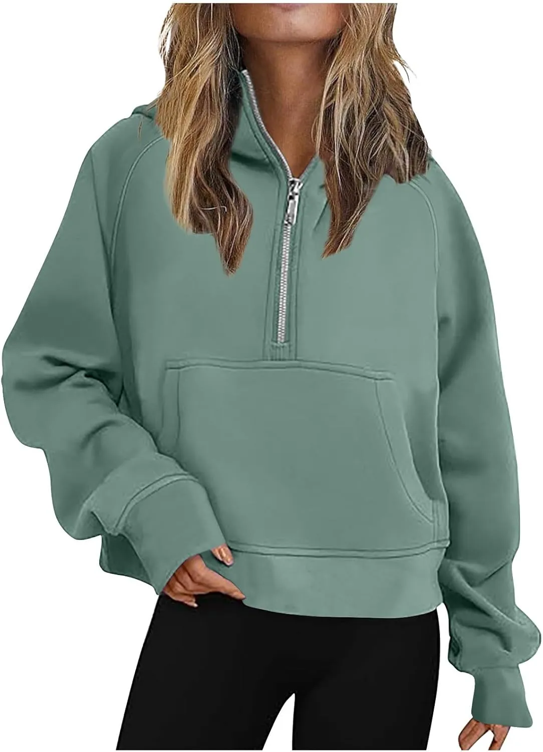 Women's Half Zip Cropped Hoodies Fall Fleece Hooded Pullover Long Sleeve Loose Sweatshirt 2025 Winter Trendy Outfits