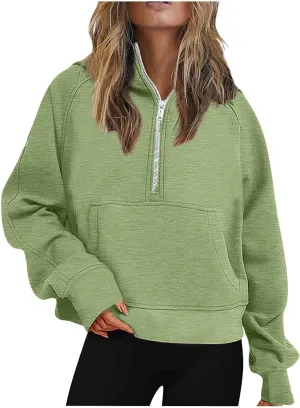 Women's Half Zip Cropped Hoodies Fall Fleece Hooded Pullover Long Sleeve Loose Sweatshirt 2025 Winter Trendy Outfits