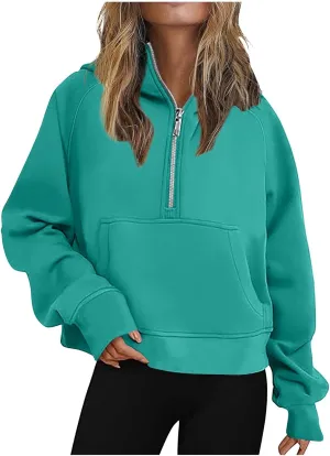 Women's Half Zip Cropped Hoodies Fall Fleece Hooded Pullover Long Sleeve Loose Sweatshirt 2025 Winter Trendy Outfits