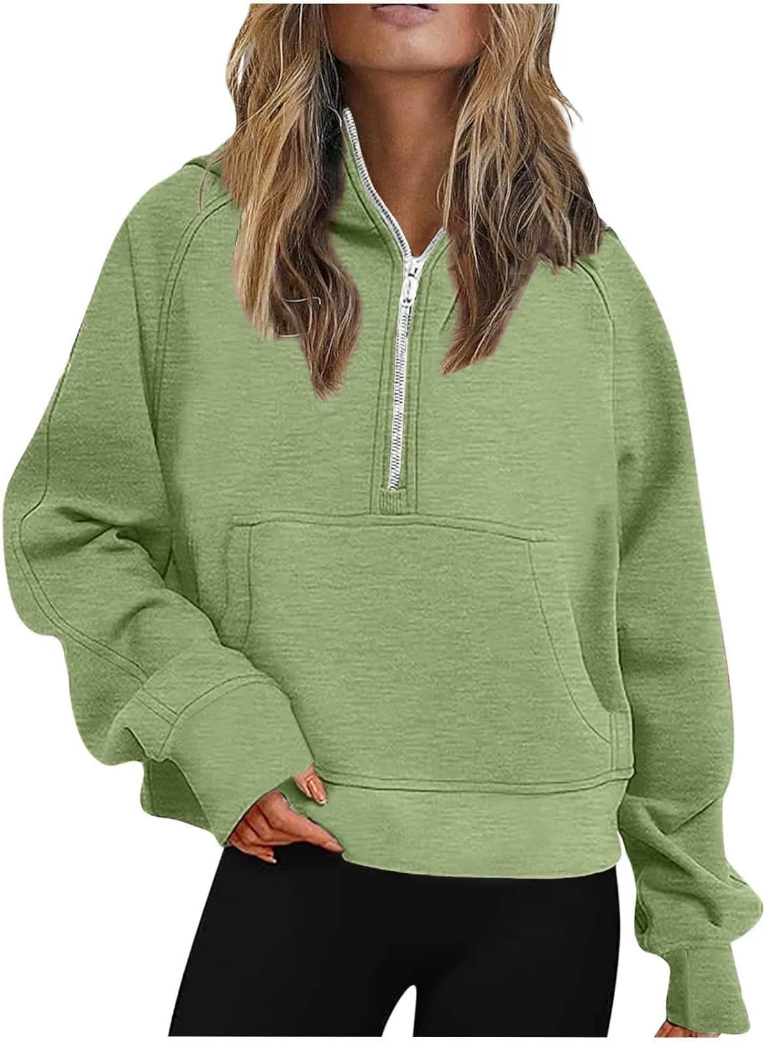 Women's Half Zip Cropped Hoodies Fall Fleece Hooded Pullover Long Sleeve Loose Sweatshirt 2025 Winter Trendy Outfits