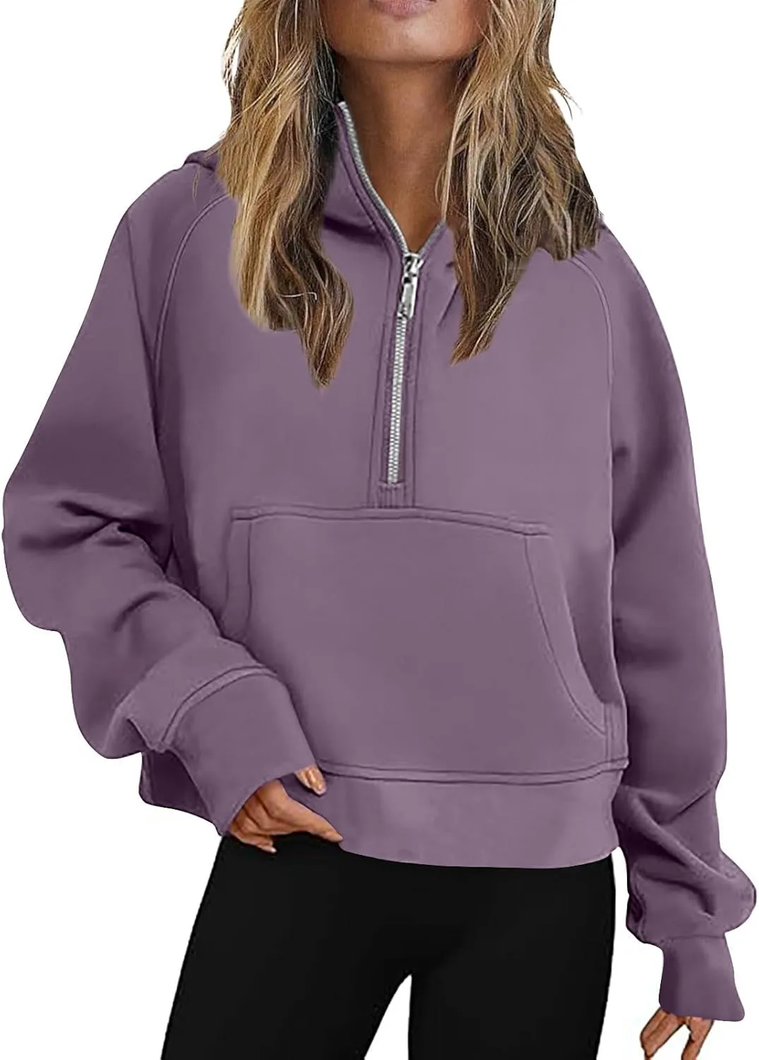 Women's Half Zip Cropped Hoodies Fall Fleece Hooded Pullover Long Sleeve Loose Sweatshirt 2025 Winter Trendy Outfits