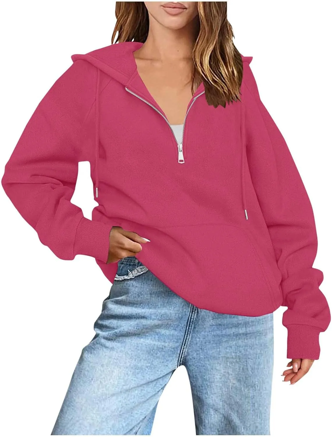 Womens Half Zip Hoodies Oversized Spring Cute Sweatshirts Long Sleeve Hooded Pullover Tops Fashion Trendy Outfits
