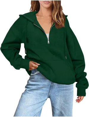 Womens Half Zip Hoodies Oversized Spring Cute Sweatshirts Long Sleeve Hooded Pullover Tops Fashion Trendy Outfits