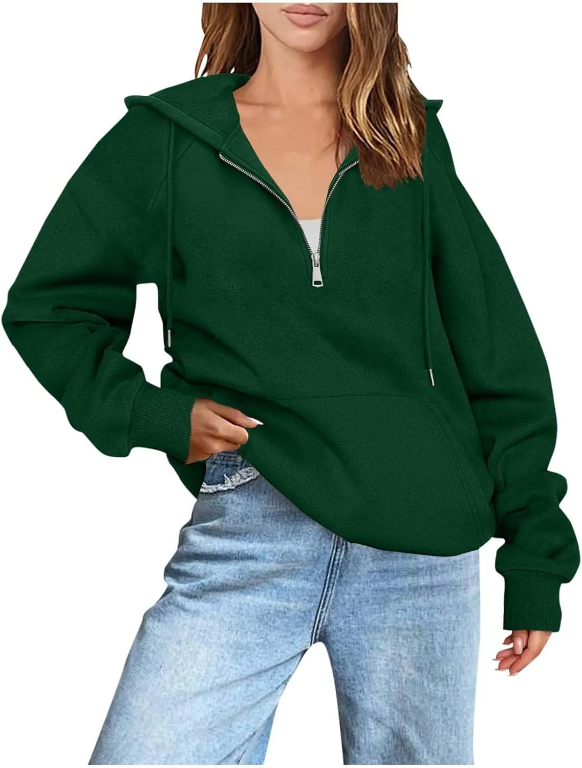 Womens Half Zip Hoodies Oversized Spring Cute Sweatshirts Long Sleeve Hooded Pullover Tops Fashion Trendy Outfits