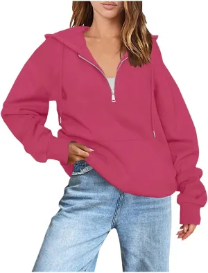 Womens Half Zip Hoodies Oversized Spring Cute Sweatshirts Long Sleeve Hooded Pullover Tops Fashion Trendy Outfits