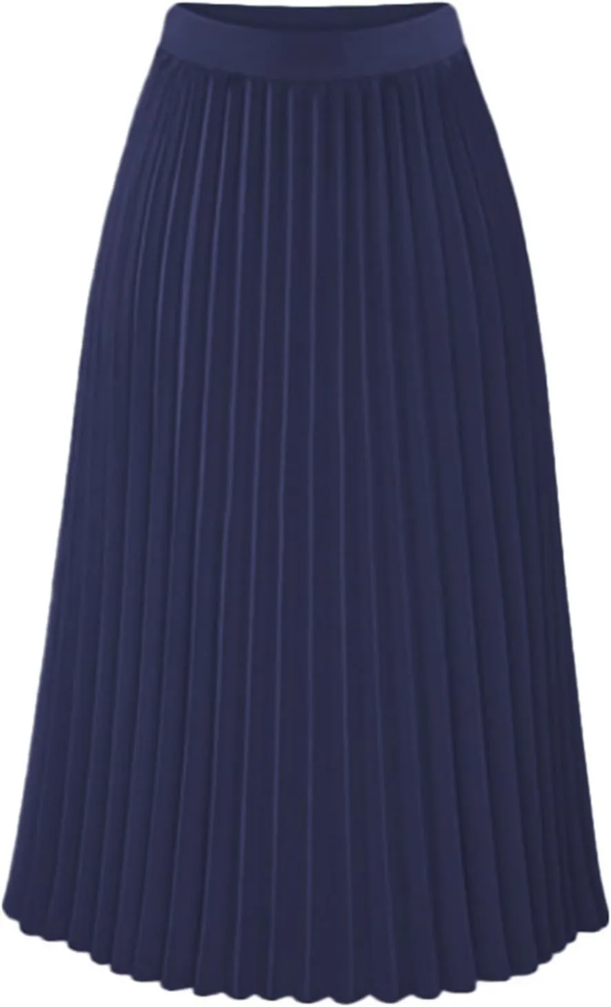 Womens High Elastic Waist Pleated Chiffon Skirt Midi Swing A-line Skirt Dressy Plain Solid Color Elegant Long Skirts