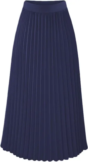 Womens High Elastic Waist Pleated Chiffon Skirt Midi Swing A-line Skirt Dressy Plain Solid Color Elegant Long Skirts