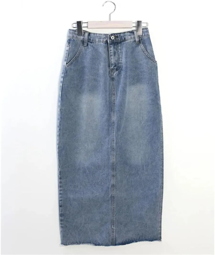 Women's High Waist Denim Pencil Skirts Blue Side Split Jeans Wrap Skirts