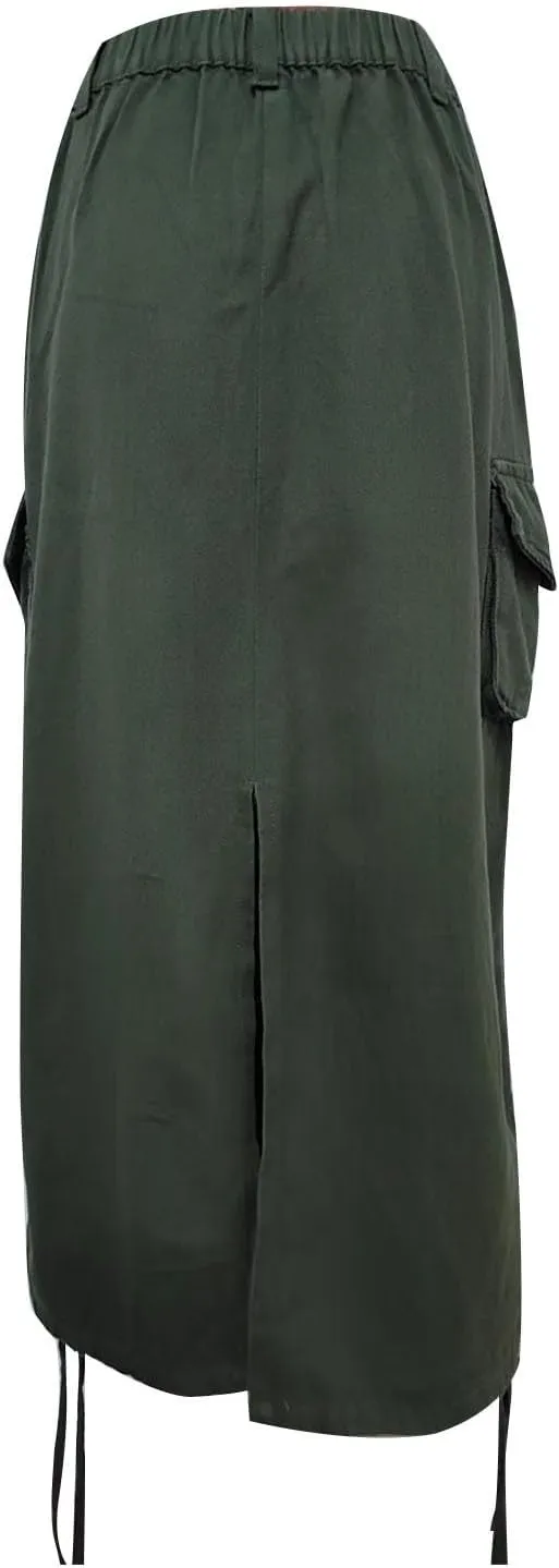 Women's High Waisted Denim Skirts Trendy Drawstring Hem Jeans Skirt Ruffle Mermaid Fishtail Cargo Skirt with Pockets